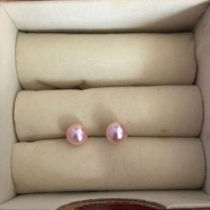 stainless steal pink pearl earrings